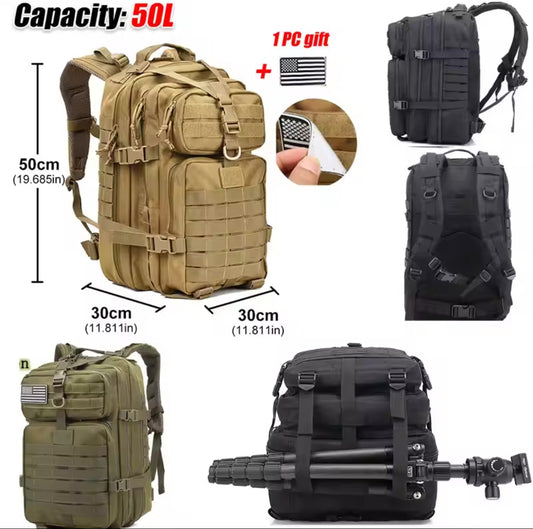 Mochila Táctica Militar Impermeable de 50 Litros para Viaje y Senderismo